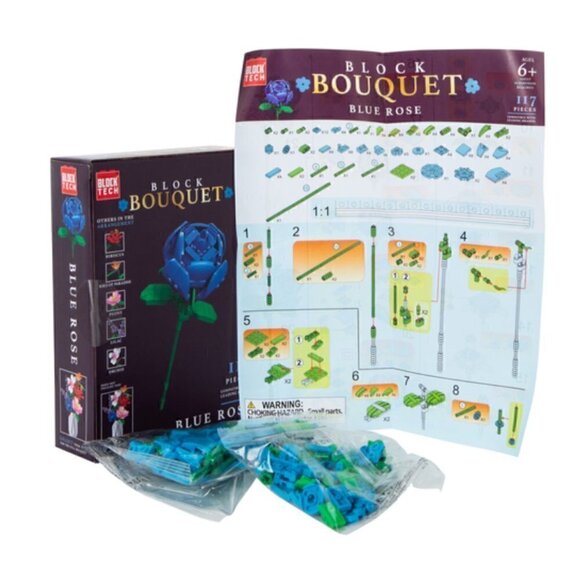Block Tech Block Bouquet Flower Blue Rose NWT Botanical Faux Plant Activity Toy - Picture 3 of 7